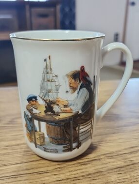Norman Rockwell Museum Japan White Gold Trim Porcelain Mug Cup Good Boy 1982